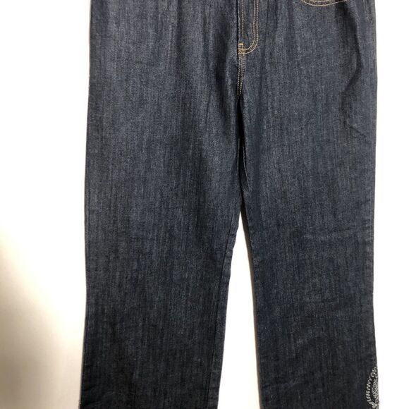 Pamela McCoy Jeans Womens 12 Blue Bootcut Dark Embroidered Paisley Cinch New - Picture 5 of 13